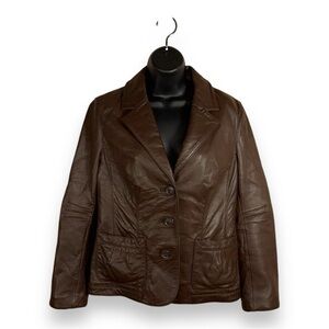 SMALL VINTAGE 90s LAMBSKIN LEATHER JACKET LIZ CLAIBORNE BUTTON CLOSURE